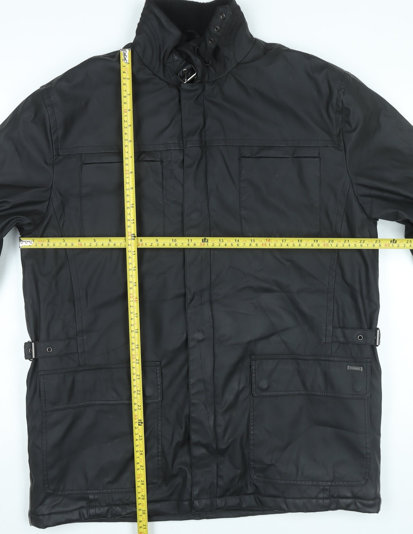 Feraud Men's Black Military Jacket L PU Mid-Length Casual Travel