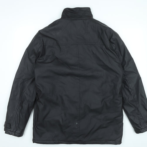 Feraud Men's Black Military Jacket L PU Mid-Length Casual Travel