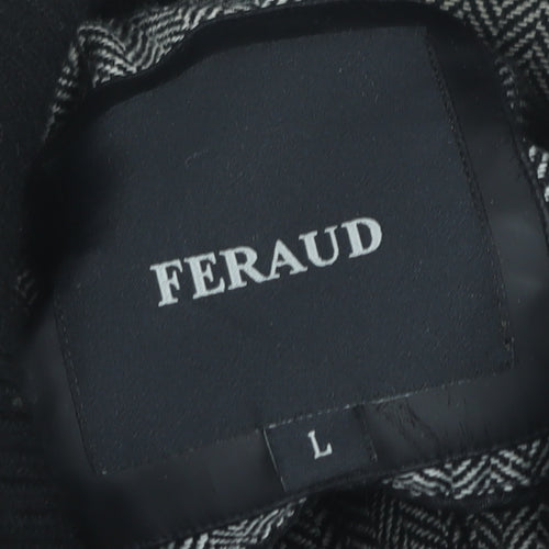 Feraud Men's Black Military Jacket L PU Mid-Length Casual Travel