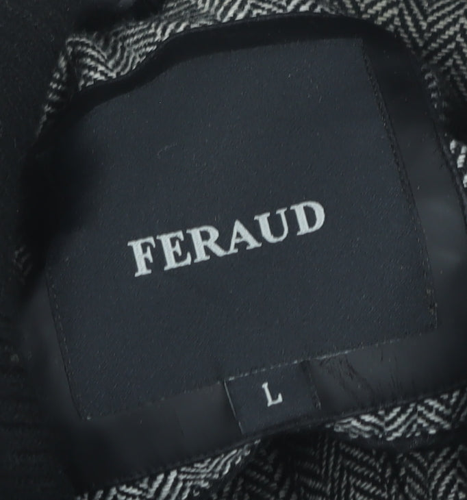Feraud Men's Black Military Jacket L PU Mid-Length Casual Travel