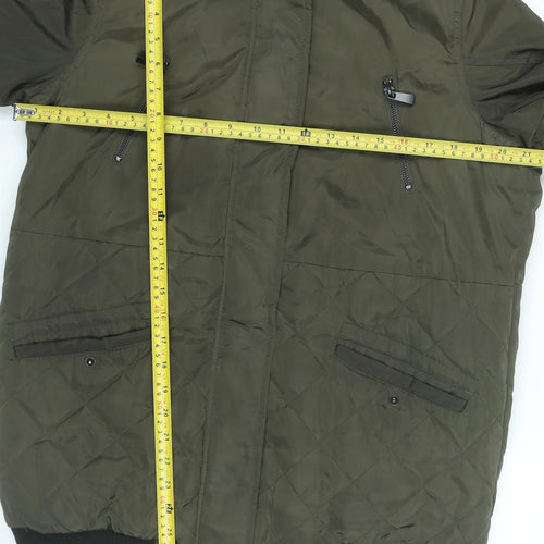 New Look Women’s Green Quilted Puffer Jacket UK 14 Faux Fur Hood