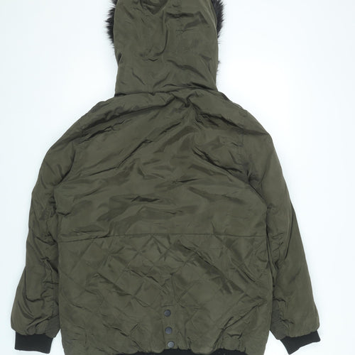 New Look Women’s Green Quilted Puffer Jacket UK 14 Faux Fur Hood