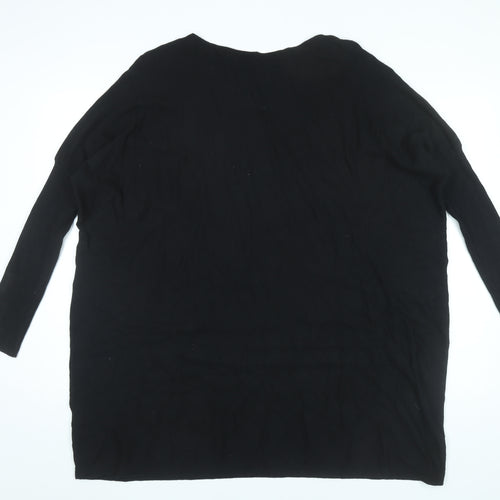 Roman Womens Black XL Star Rhinestone Relaxed Pullover Jumper