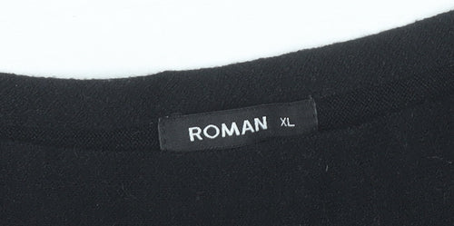 Roman Womens Black XL Star Rhinestone Relaxed Pullover Jumper
