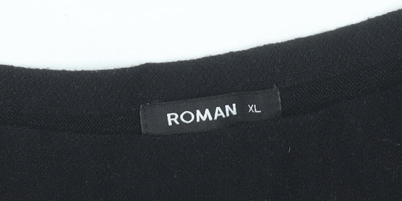 Roman Womens Black XL Star Rhinestone Relaxed Pullover Jumper