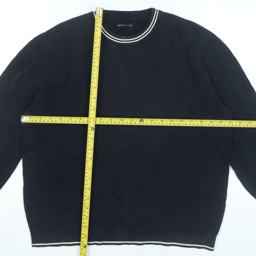 Red Herring Men’s Black Cotton Crew Neck Jumper Size L
