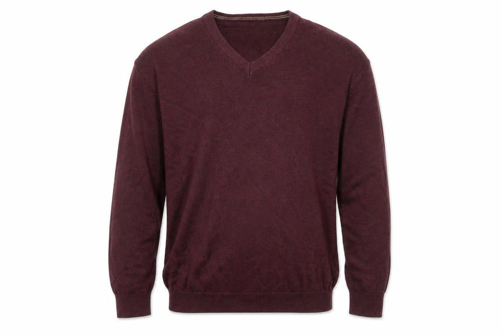 Front view of Dunnes Men’s Red V-Neck Cotton Knit Jumper, size M