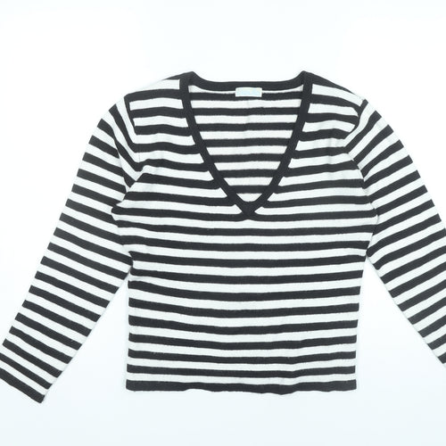 Liquid Women’s Black White Striped V-Neck Pullover Jumper L