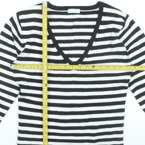 Liquid Women’s Black White Striped V-Neck Pullover Jumper L