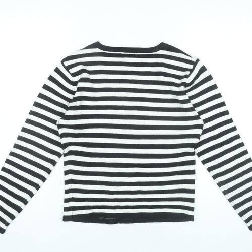 Liquid Women’s Black White Striped V-Neck Pullover Jumper L