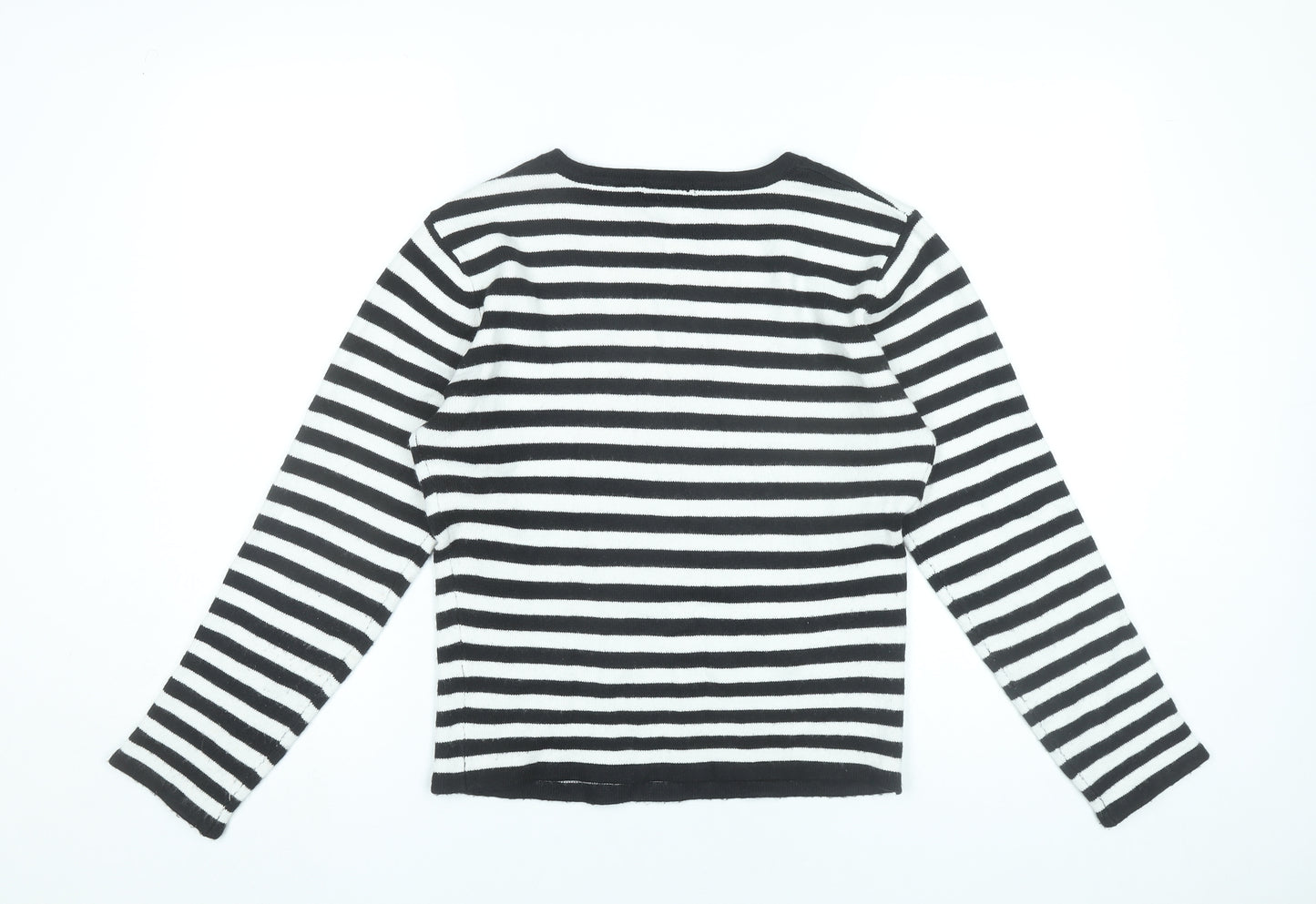Liquid Women’s Black White Striped V-Neck Pullover Jumper L