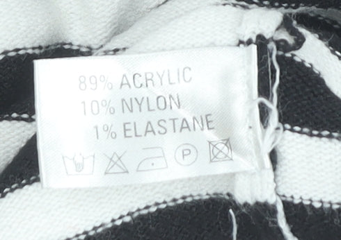 Liquid Women’s Black White Striped V-Neck Pullover Jumper L