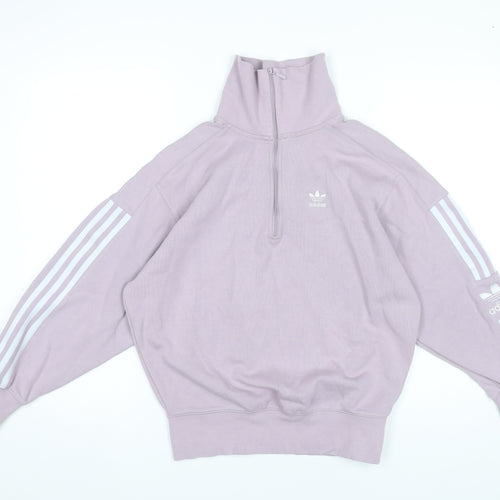 Adidas Womens Purple 1/2 Zip Sweatshirt UK 8 Cotton Blend Logo