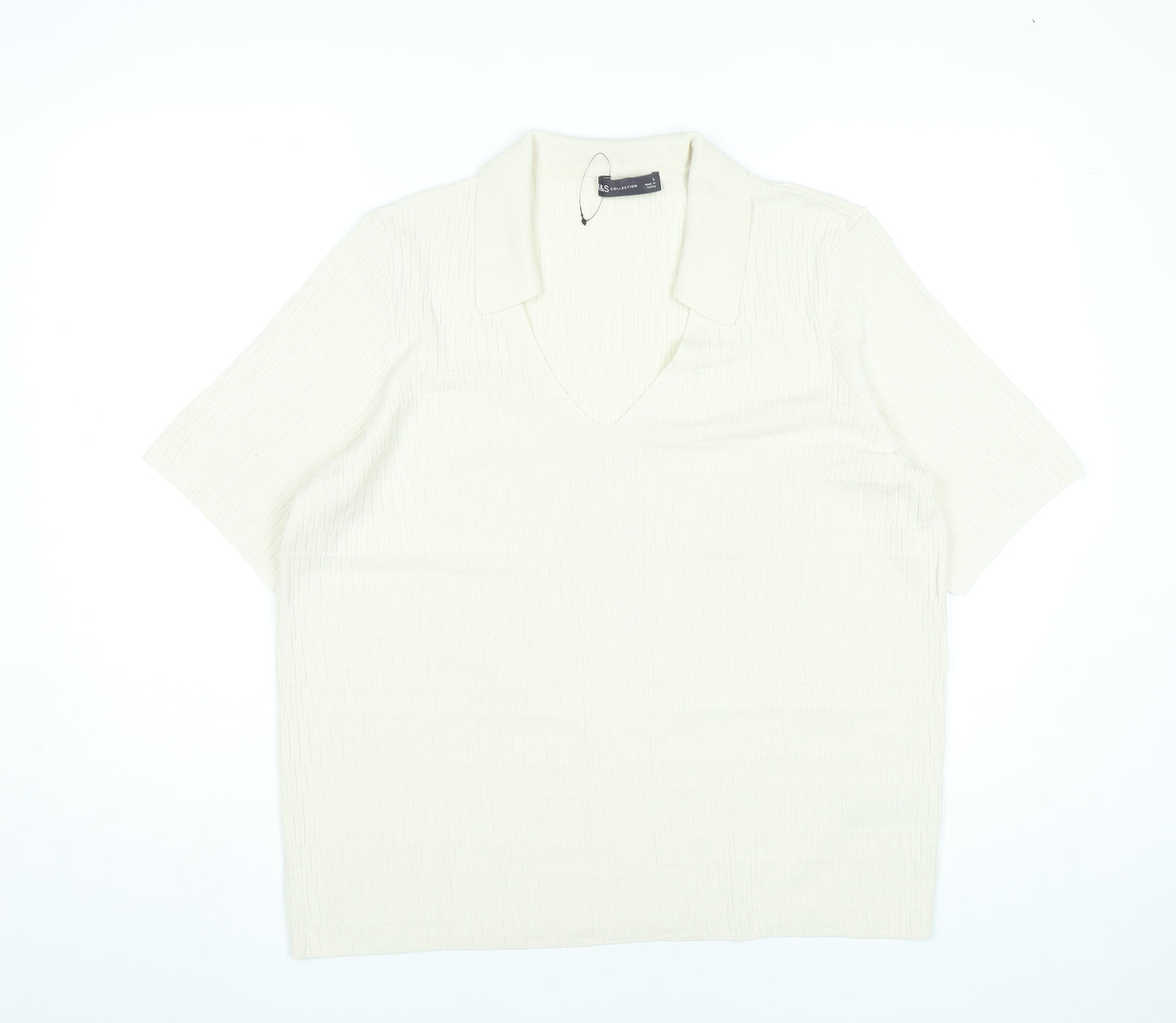 Marks and Spencer Men’s Ivory Polo Shirt L Knit Viscose Blend