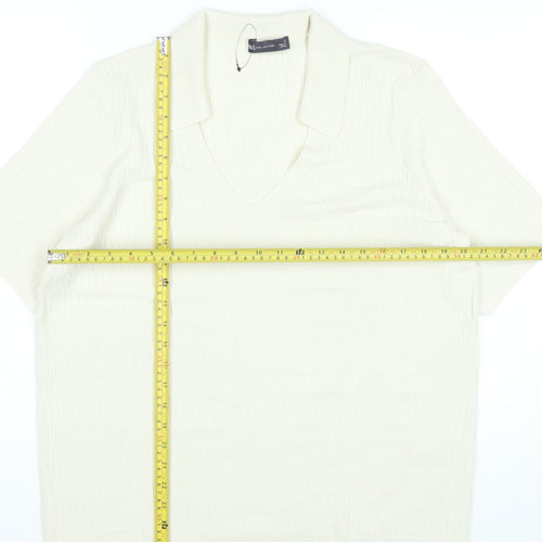 Marks and Spencer Men’s Ivory Polo Shirt L Knit Viscose Blend
