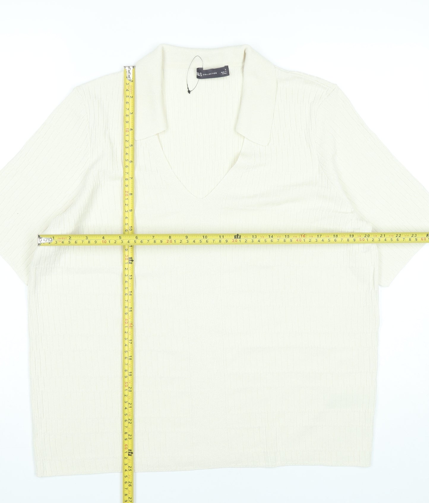 Marks and Spencer Men’s Ivory Polo Shirt L Knit Viscose Blend