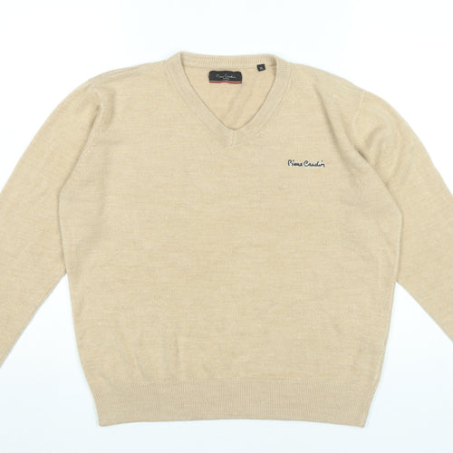 Pierre Cardin Mens Beige XL V-Neck Pullover Jumper Acrylic Knit