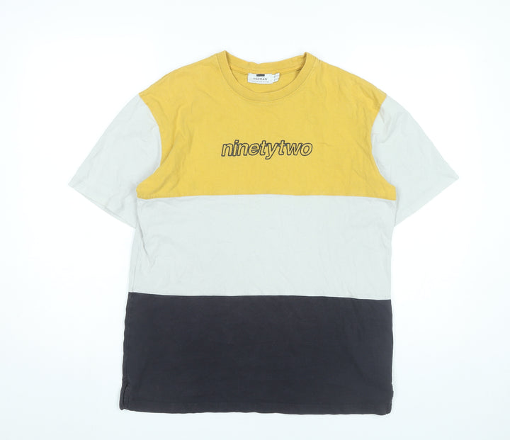 Topman Men's XS Yellow White Black Colourblock Retro T-Shirt
