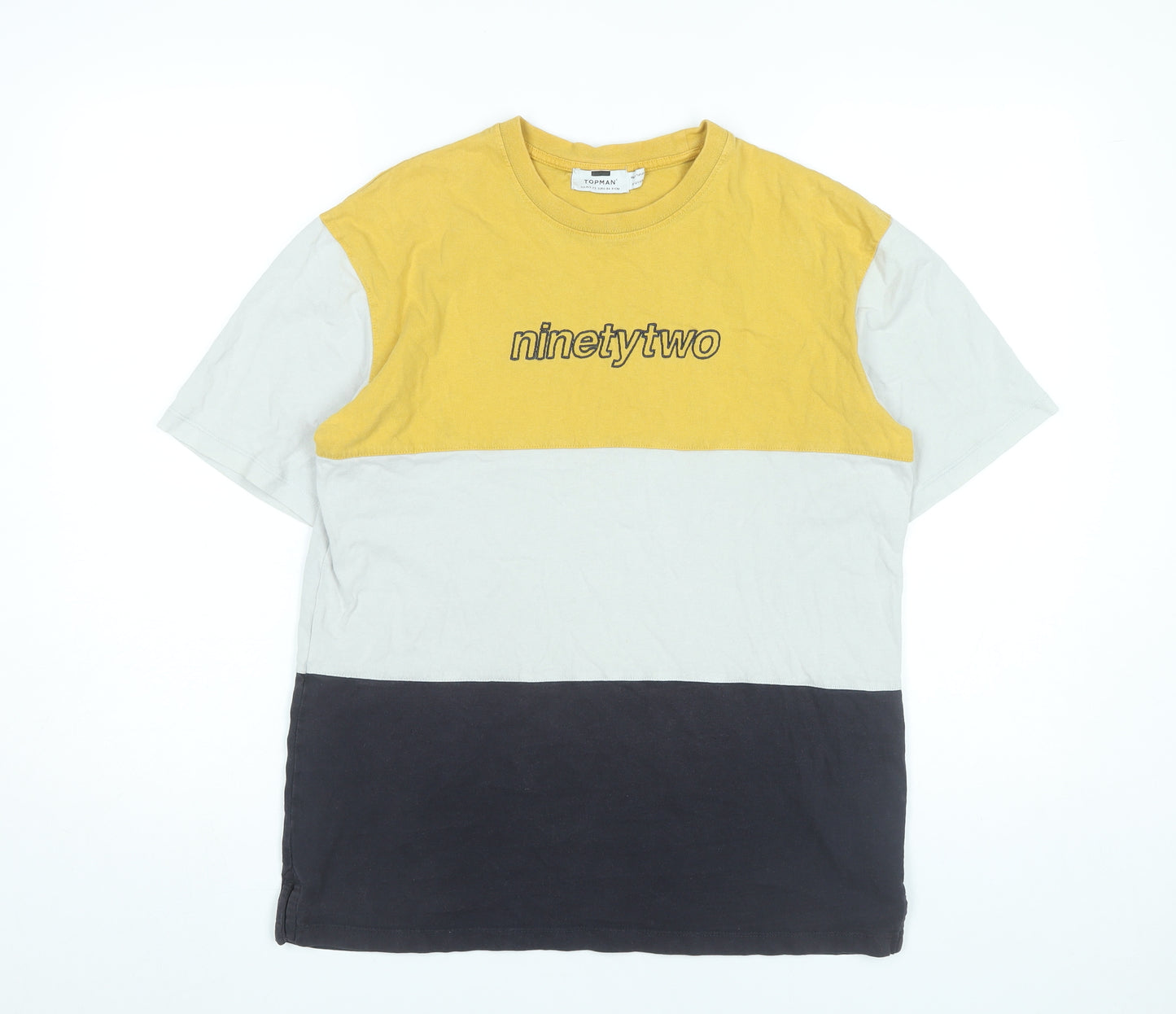 Topman Men's XS Yellow White Black Colourblock Retro T-Shirt
