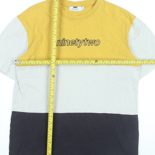 Topman Men's XS Yellow White Black Colourblock Retro T-Shirt