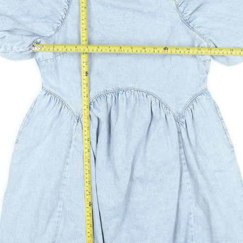 George Women’s Blue Puff Sleeve A-Line Cotton Denim Dress Size 8