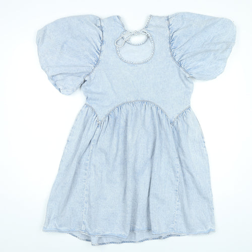 George Women’s Blue Puff Sleeve A-Line Cotton Denim Dress Size 8