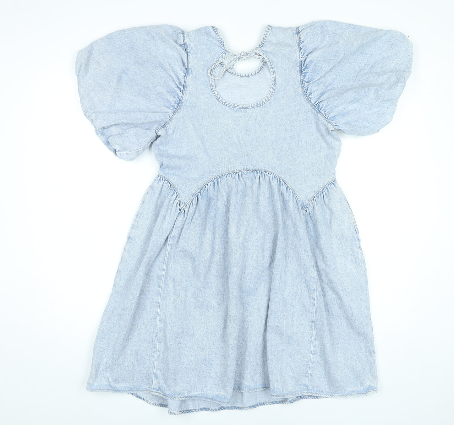 George Women’s Blue Puff Sleeve A-Line Cotton Denim Dress Size 8