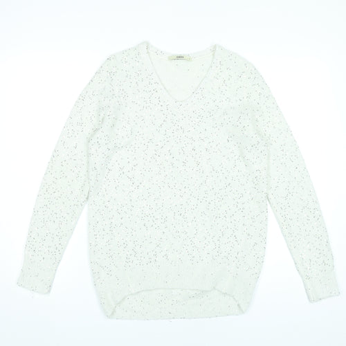 Oasis Womens White Sequin V-Neck Pullover Jumper Size S