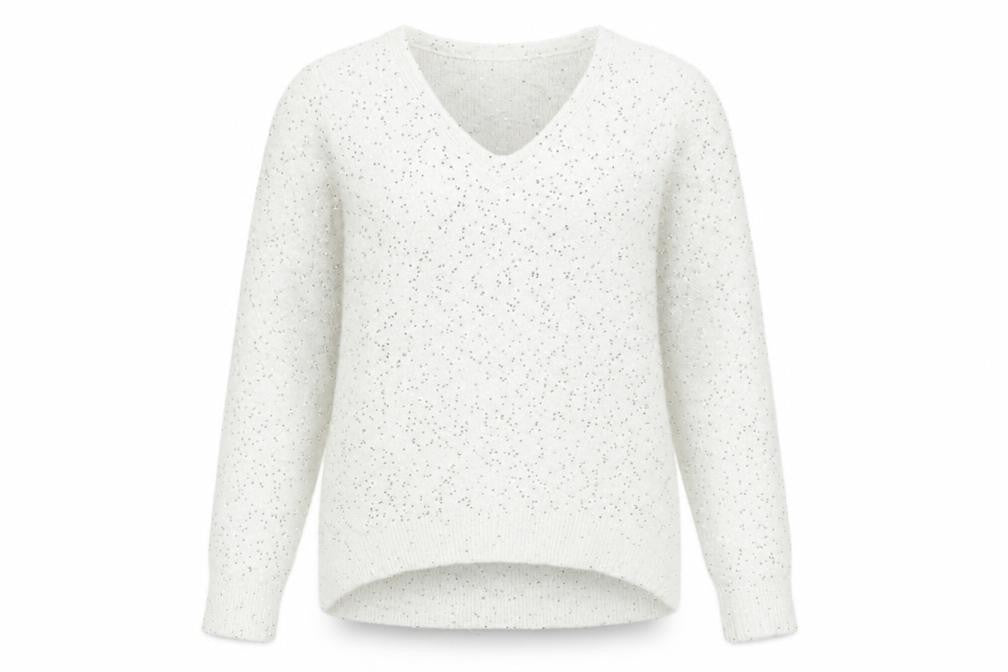 Front view of Oasis women’s white sequin v-neck jumper, size S