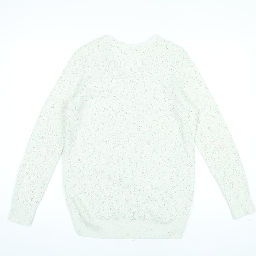 Oasis Womens White Sequin V-Neck Pullover Jumper Size S