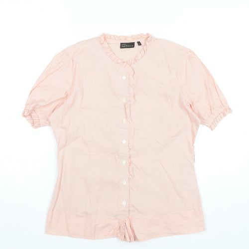 Van Heusen Women Pink Striped Cotton Blouse M Short Sleeve