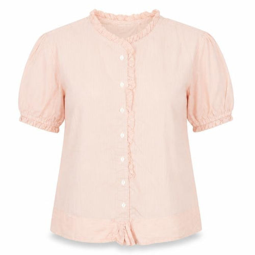 Van Heusen Women Pink Striped Cotton Blouse M Short Sleeve