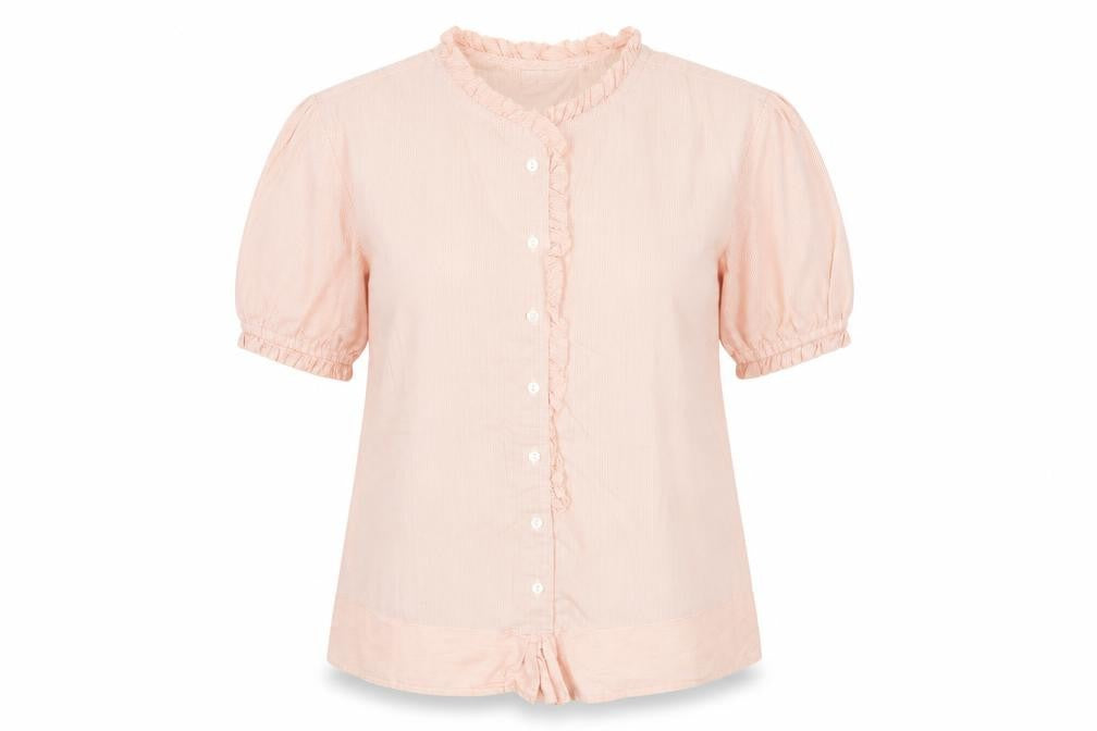 Van Heusen Women Pink Striped Cotton Blouse M Short Sleeve