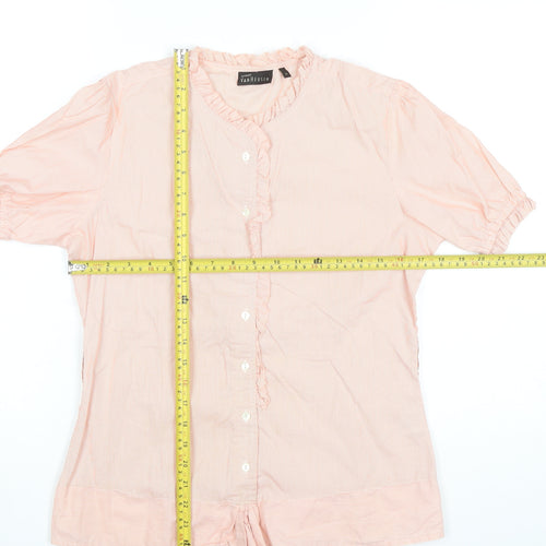Van Heusen Women Pink Striped Cotton Blouse M Short Sleeve