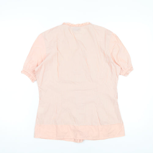 Van Heusen Women Pink Striped Cotton Blouse M Short Sleeve