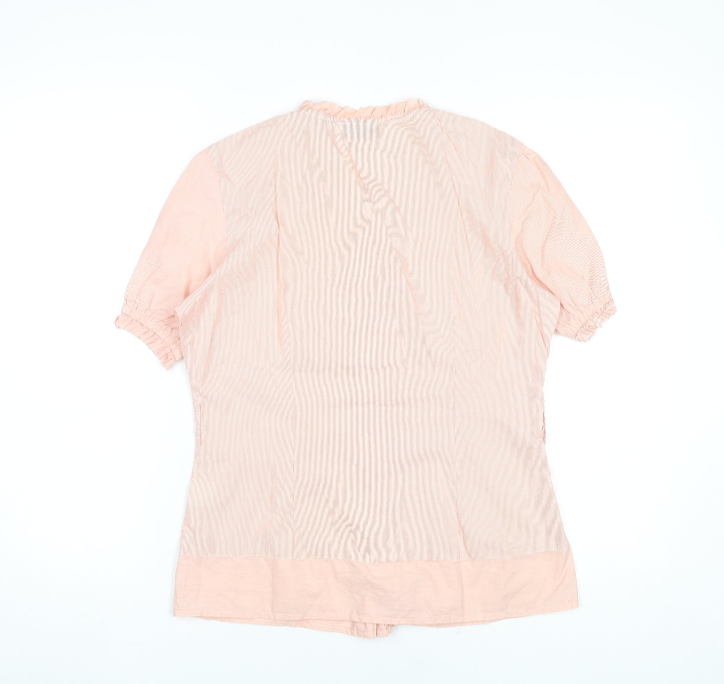 Van Heusen Women Pink Striped Cotton Blouse M Short Sleeve