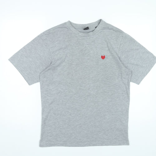 The Neighbour Goods Womens Grey Cotton Heart Embroidered T-Shirt M