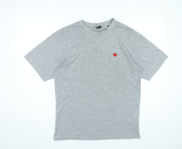 The Neighbour Goods Womens Grey Cotton Heart Embroidered T-Shirt M