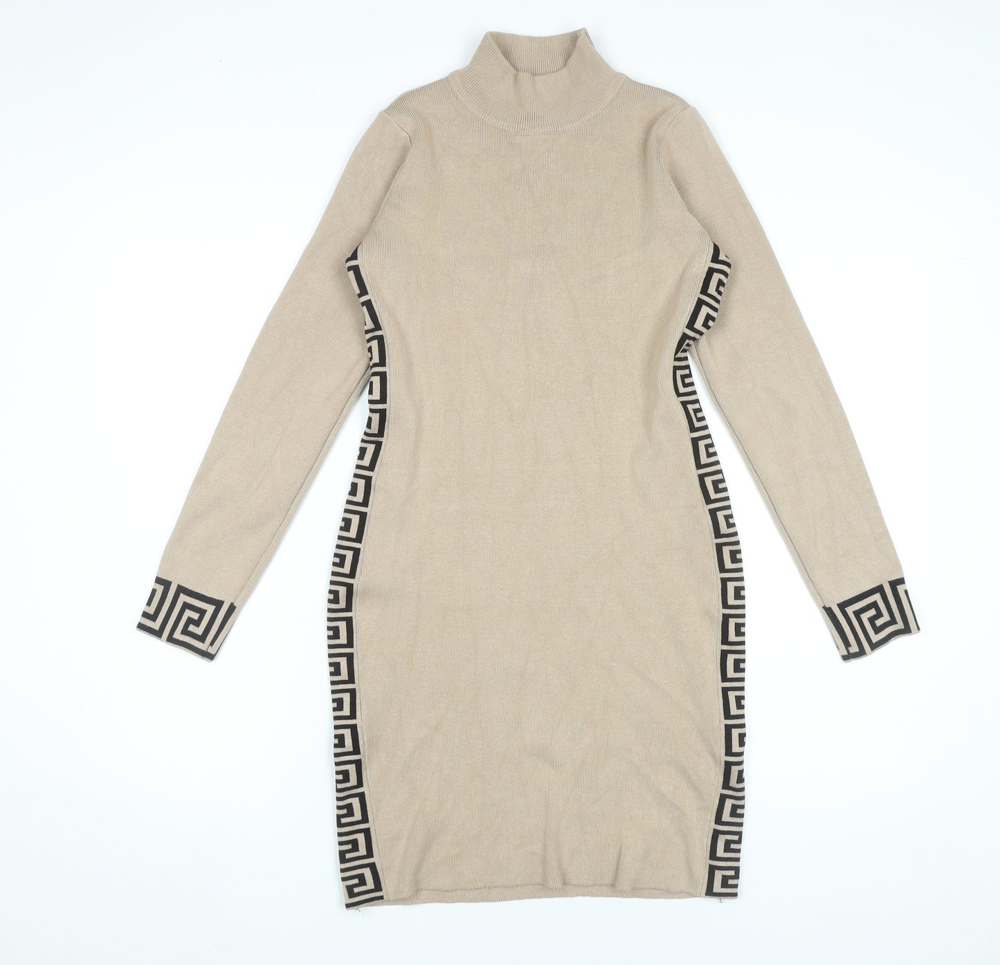 Esther.H Women Beige Bodycon Knit Dress Roll Neck One Size