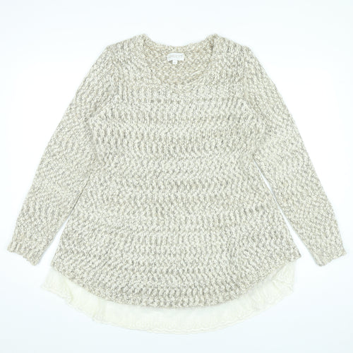 Apricot Women’s Beige Knit Jumper Dress M Long Sleeve Lace Hem