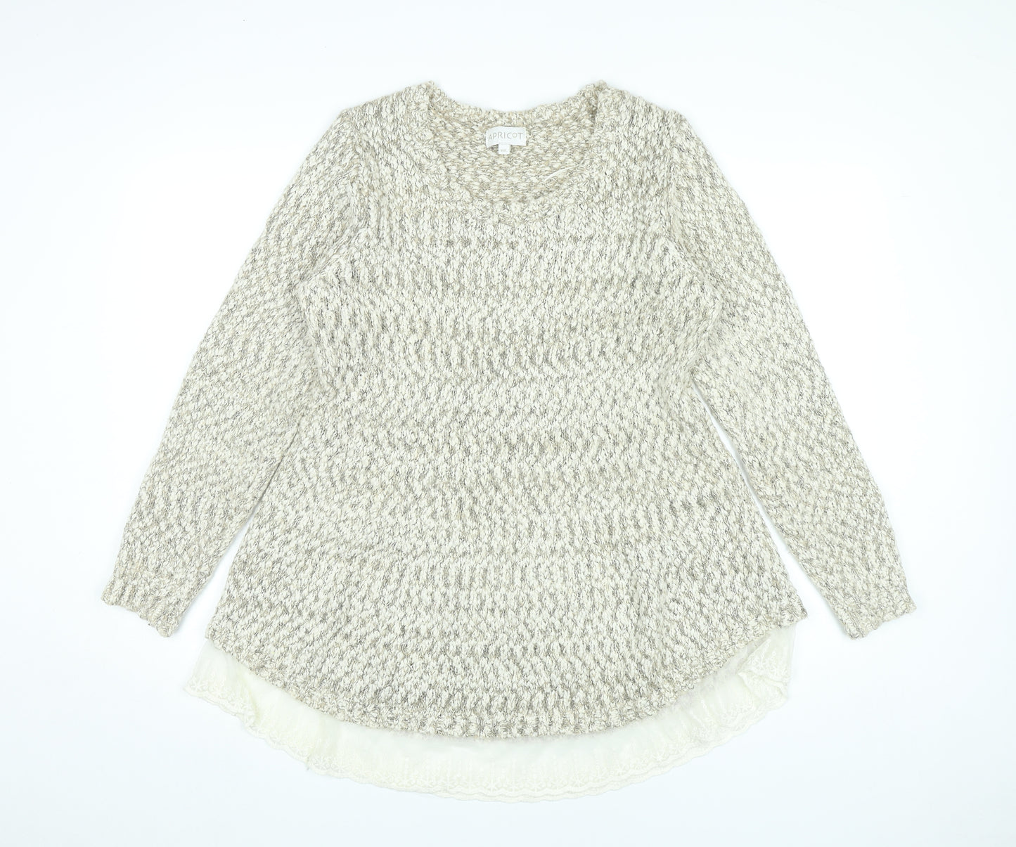 Apricot Women’s Beige Knit Jumper Dress M Long Sleeve Lace Hem