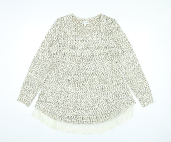 Apricot Women’s Beige Knit Jumper Dress M Long Sleeve Lace Hem