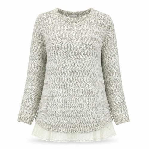 Apricot Women’s Beige Knit Jumper Dress M Long Sleeve Lace Hem