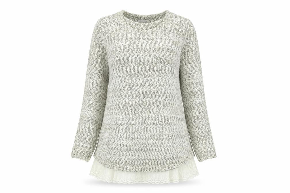 Apricot Women’s Beige Knit Jumper Dress M Long Sleeve Lace Hem