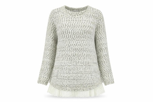 Front view of Apricot Women’s Beige Knit Jumper Dress M Long Sleeve Lace Hem