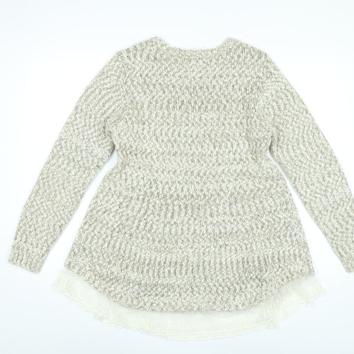 Apricot Women’s Beige Knit Jumper Dress M Long Sleeve Lace Hem