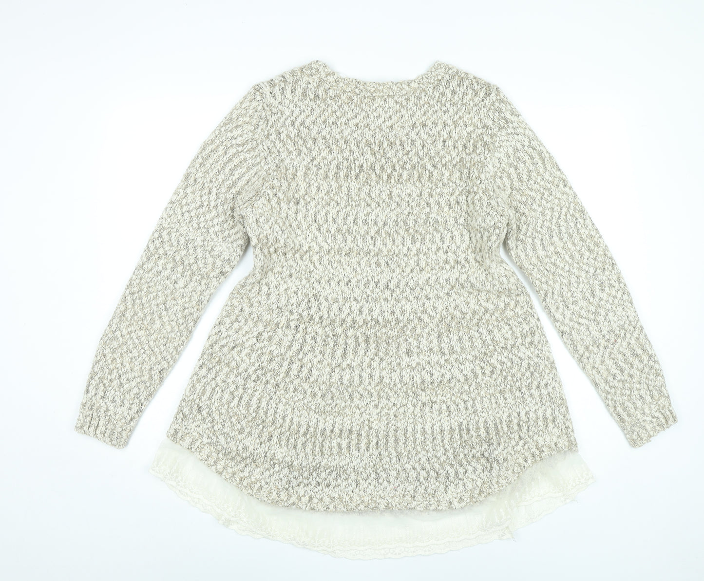 Apricot Women’s Beige Knit Jumper Dress M Long Sleeve Lace Hem