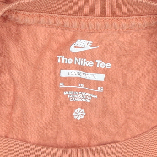 Nike Women's Orange XL Basic Crew Neck Cotton T-Shirt
