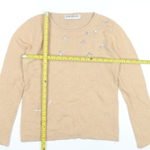 Cordelia Womens Beige Sequin Embellished Jumper Size 10 Pullover Knitwear