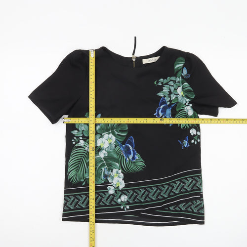 Oasis Womens Black Floral Butterfly Blouse Size 6 Short Sleeve